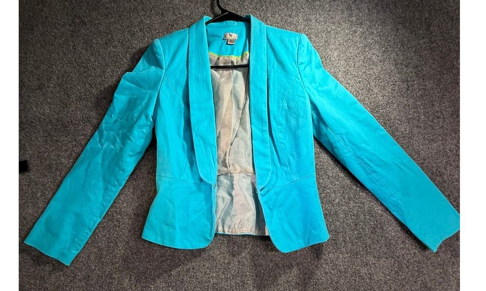 Worthington Women's Blue Peplum Solid Blazer Jacket Size Small Shawl Collar